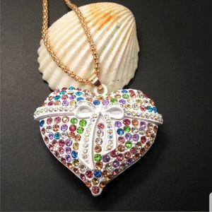 BJ,Rhinestone Bow, Multicolor, Love Heart Necklace